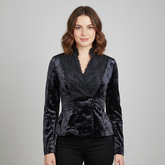 VTG GV2 Goth Lolita Jacket Sz S Crushed Velvet Vampire Punk Whimsigoth Halloween - Picture 16 of 16